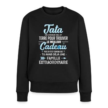 Meilleur cadeau tata citation coeur ruban tante - Pull Premium bio Femme - noir - Devant - Julia (174cm)