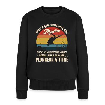 maman pratiquante plongée sous marine plongeur - Pull Premium bio Femme - noir - Devant - Julia (174cm)