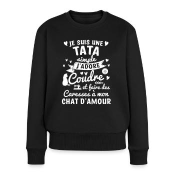 tata coudre couture propriétaire chat tante tatie - Pull Premium bio Femme - noir - Devant - Julia (174cm)