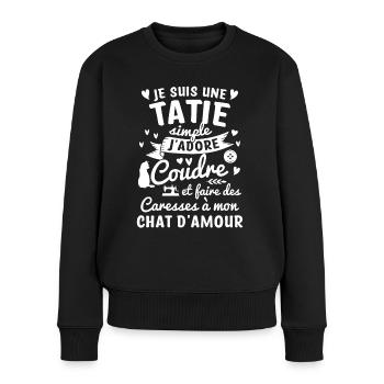 tatie coudre couture propriétaire chat tante cool - Pull Premium bio Femme - noir - Devant - Julia (174cm)