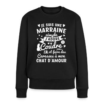 marraine coudre couture propriétaire chat - Pull Premium bio Femme - noir - Devant - Julia (174cm)