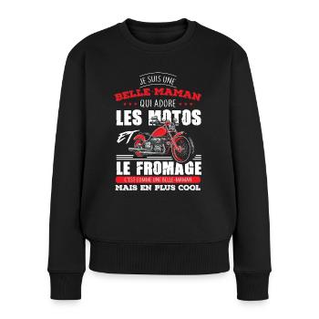 belle mère maman motarde adore les motos fromage - Pull Premium bio Femme - noir - Devant - Julia (174cm)