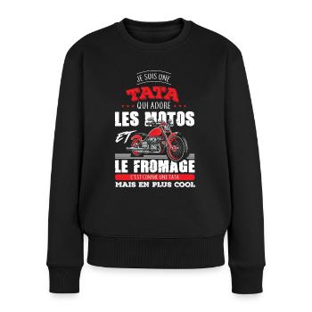 tata tante motarde adore les motos fromage - Pull Premium bio Femme - noir - Devant - Julia (174cm)