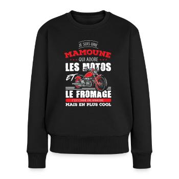 mamoune motarde adore les motos fromage maman - Pull Premium bio Femme - noir - Devant - Julia (174cm)