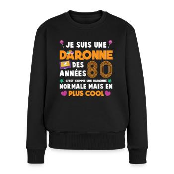 maman daronne rétro années 80 lunettes cassettes - Pull Premium bio Femme - noir - Devant - Julia (174cm)