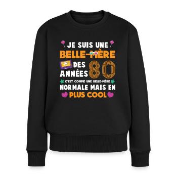 belle mère rétro années 80 lunettes cassettes mama - Pull Premium bio Femme - noir - Devant - Julia (174cm)
