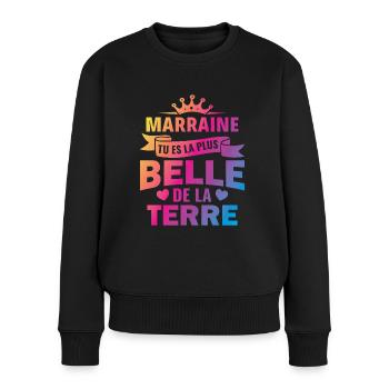 annonce marraine tu es la plus belle de la terre - Pull Premium bio Femme - noir - Devant - Julia (174cm)