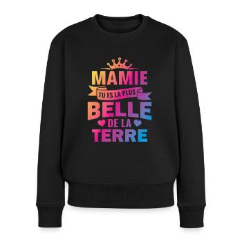 mamie tu es la plus belle de la terre - Pull Premium bio Femme - noir - Devant - Julia (174cm)