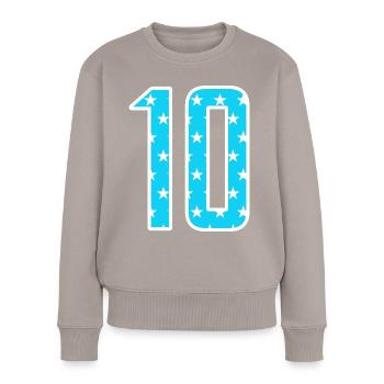 10 Zahl Trikotnummer Team - Frauen Premium Bio Pullover - Taupe - Vorne - Julia (174cm)