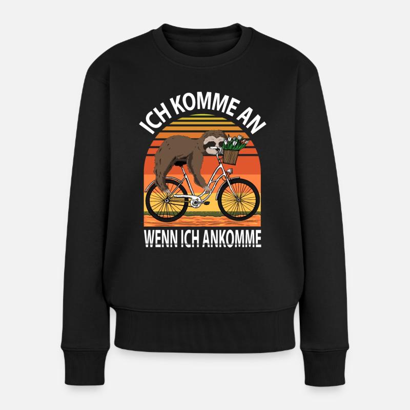 Fahrrad Faultier - Ich komme an wenn ich ankomme - Frauen Premium Bio Pullover - Schwarz