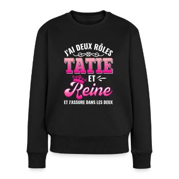 tatie reine j'assure couronne princesse - Pull Premium bio Femme - noir - Devant - Julia (174cm)