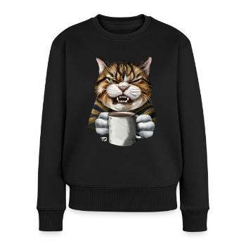 Chat de mauvaise humeur drôle - Pull Premium bio Femme - noir - Devant - Julia (174cm)
