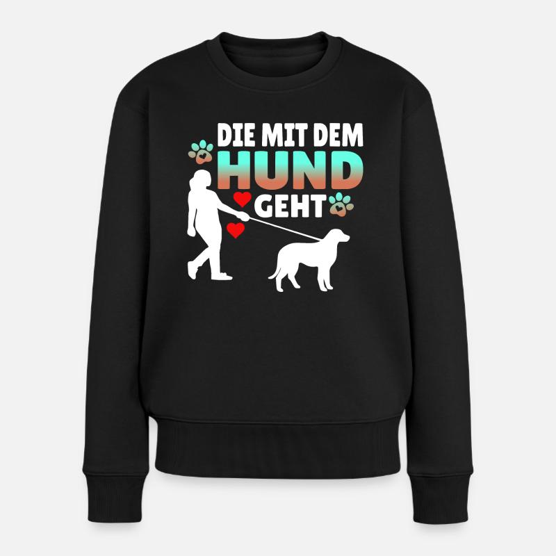 Die mit dem Hund geht - Frauen Premium Bio Pullover - Schwarz