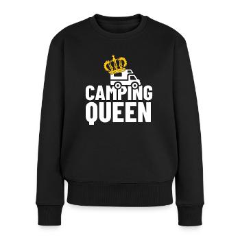 Camping Queen Damen Camping Outfit - Frauen Premium Bio Pullover - Schwarz - Vorne - Julia (174cm)