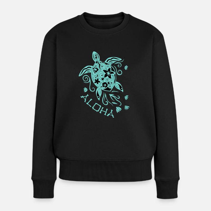Schöne Mandala Schildkröte mit dem Spruch Aloha - Frauen Premium Bio Pullover - Schwarz
