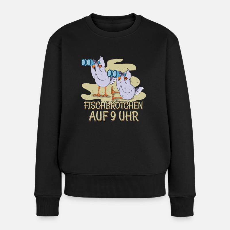 Moin plattdeutsch norddeutsch Möwen Fischbrötchen - Frauen Premium Bio Pullover - Schwarz
