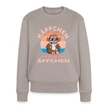 Käffchen für´s Äffchen Vintage Affe Kaffee Spruch - Frauen Premium Bio Pullover - Taupe - Vorne - Julia (174cm)