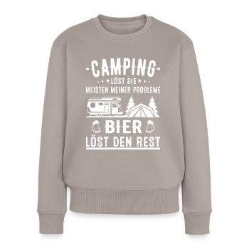 Wohnmobil Camper Camping Campen Wohnwagen Bier - Frauen Premium Bio Pullover - Taupe - Vorne - Julia (174cm)