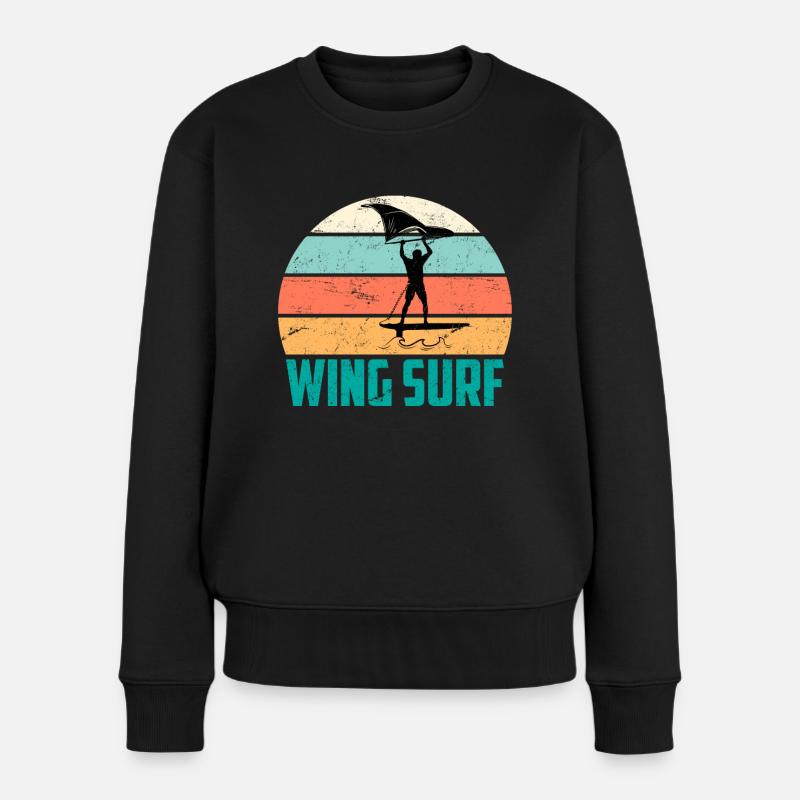 Wing Foil Silhouette Wing Surfer Foiler Geschenk - Frauen Premium Bio Pullover - Schwarz