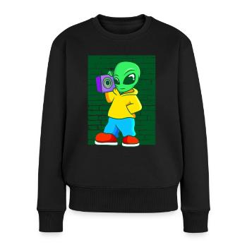 Alien Old School Hip Hop Kofferradio Street Art - Frauen Premium Bio Pullover - Schwarz - Vorne - Julia (174cm)