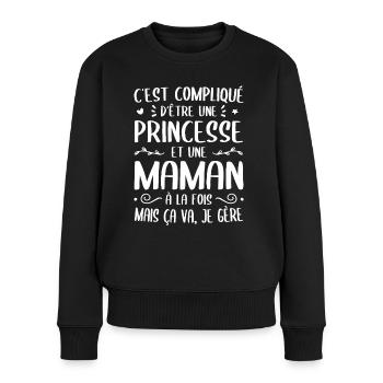 C'est compliqué d'être une Princesse et une Maman - Pull Premium bio Femme - noir - Devant - Julia (174cm)
