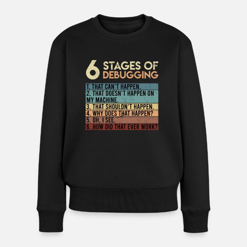 6 Stages of Debugging Software Tester Entwickler - Frauen Premium Bio Pullover - Schwarz