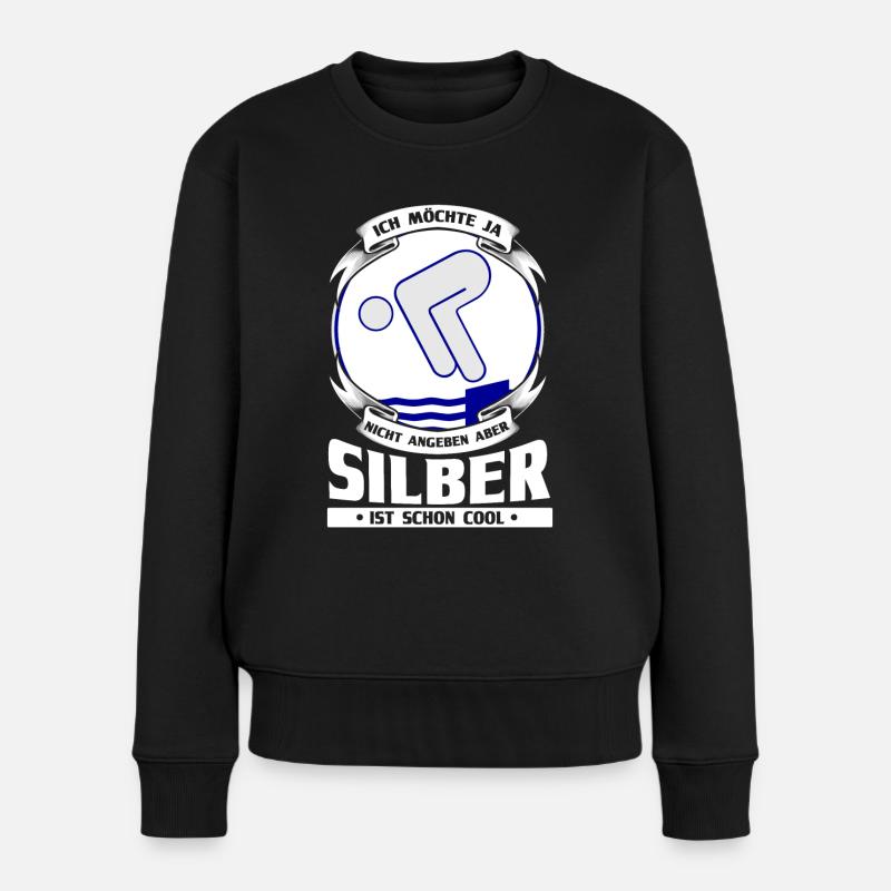 Schwimmen Schwimmer Silber Geschenk - Frauen Premium Bio Pullover - Schwarz