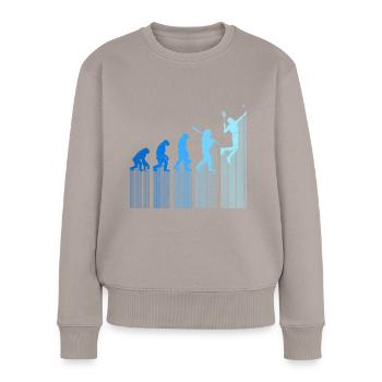 Badmintonspieler Evolution Affe Mensch Entwicklung - Frauen Premium Bio Pullover - Taupe - Vorne - Julia (174cm)