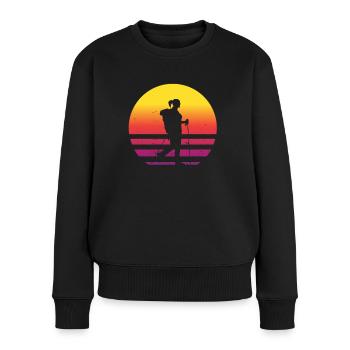 Retro Damen Wandern Pilgerin Alpen Berge Wanderin - Frauen Premium Bio Pullover - Schwarz - Vorne - Julia (174cm)