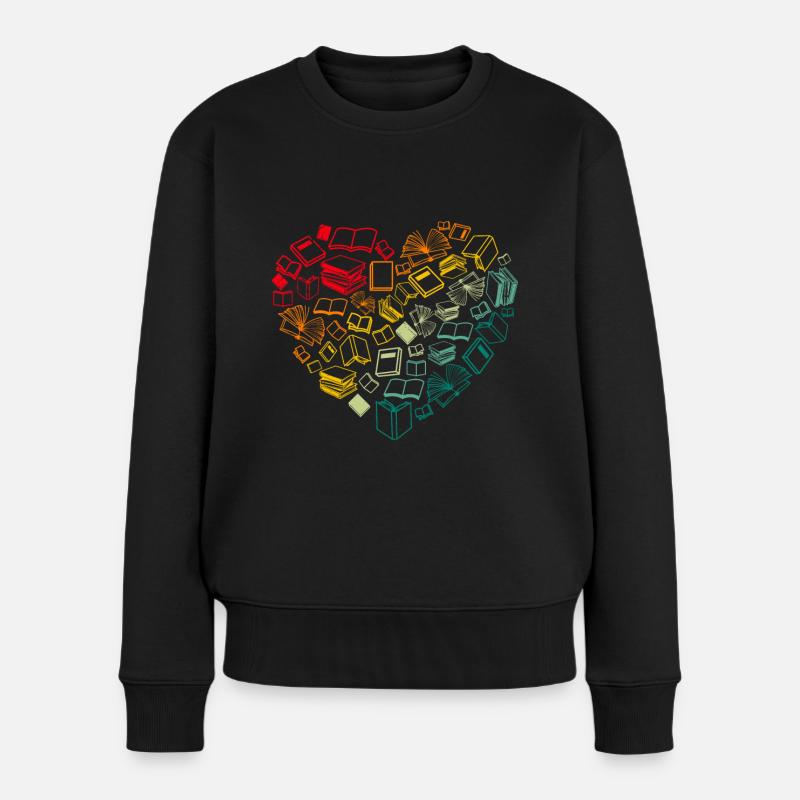 Bücher Liebe Herz Bücherwurm Leseratte - Frauen Premium Bio Pullover - Schwarz