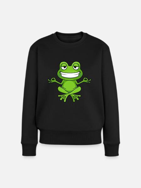 Yoga Meditation Frosch - Frauen Premium Bio Pullover - Schwarz