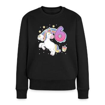 Endlich 6 Jahre 6. Geburtstag Pferde Mädchen - Frauen Premium Bio Pullover - Schwarz - Vorne - Julia (174cm)