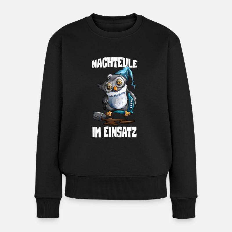 Eule Nachtmensch Nachtdienst Krankenhaus Pfleger - Frauen Premium Bio Pullover - Schwarz