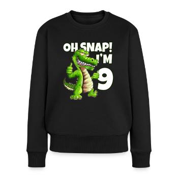 Lézard Amoureux Alligator Crocodile 9ème anniversaire - Pull Premium bio Femme - noir - Devant - Julia (174cm)
