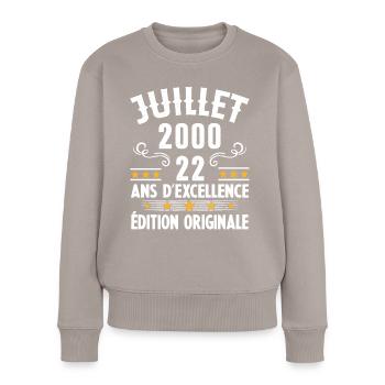 22 Ans Anniversaire Vintage Né(e) en Juillet 2000 - Pull Premium bio Femme - taupe - Devant - Julia (174cm)