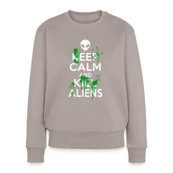 Bleib ruhig und töte Aliens Carry On UFO Head Alien - Frauen Premium Bio Pullover - Taupe - Vorne - Julia (174cm)