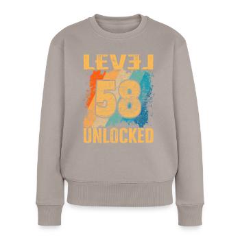 Geburtstag Geschenk Level Unlocked 58 Jahre - Frauen Premium Bio Pullover - Taupe - Vorne - Julia (174cm)