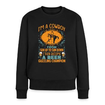 I'm A Cowboy From Sun Up To Sun Down - Western - Frauen Premium Bio Pullover - Schwarz - Vorne - Julia (174cm)
