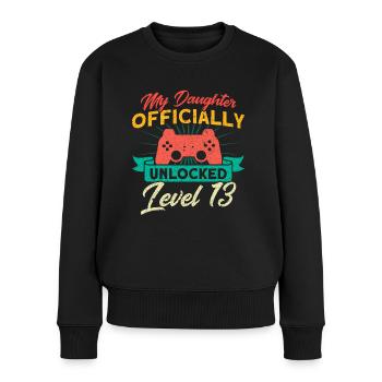 Meine Tochter Unlocked LVL Familie - Frauen Premium Bio Pullover - Schwarz - Vorne - Julia (174cm)