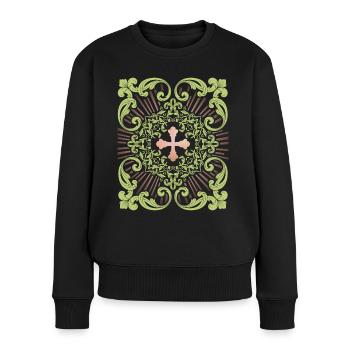 Jesus-Kreuz, Jesus Christus Kreuz, Vintage-Kreuz - Frauen Premium Bio Pullover - Schwarz - Vorne - Julia (174cm)