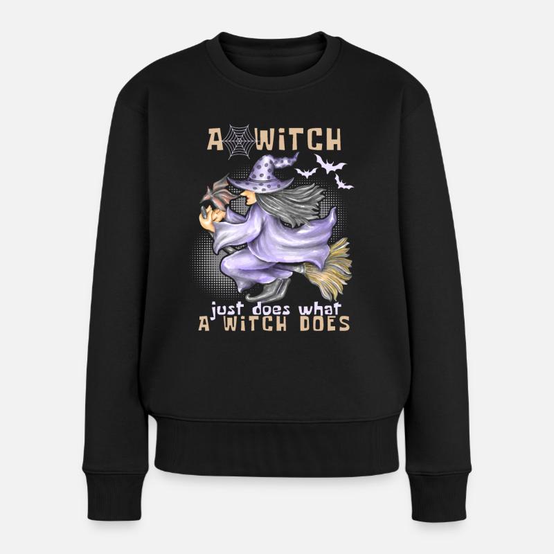 Hexe, Hexe auf Besen, Halloween, lustiger Spruch - Frauen Premium Bio Pullover - Schwarz