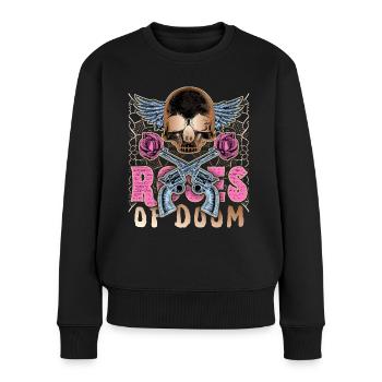 Totenkopf, Colt-Revolver, Rosen-Motiv - Frauen Premium Bio Pullover - Schwarz - Vorne - Julia (174cm)