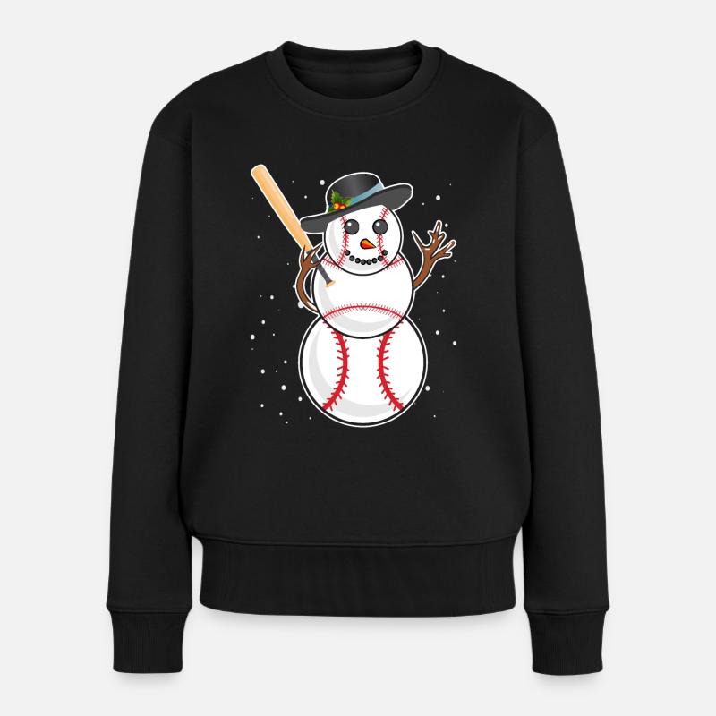 Baseball Schneemann Baseball Spieler Baseballer - Frauen Premium Bio Pullover - Schwarz