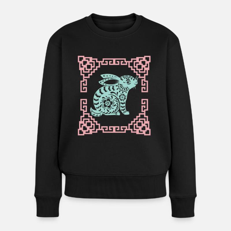 Jahr des Hasen, Chinesisches Horoskop China - Frauen Premium Bio Pullover - Schwarz