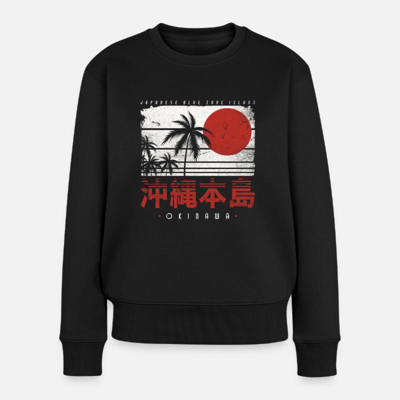 OKINAWA NIHON JAPANISCHE FLAGGE RETRO JAPAN - Frauen Premium Bio Pullover - Schwarz