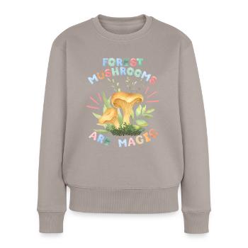Pilze, Waldpilze, lustiger Spruch - Frauen Premium Bio Pullover - Taupe - Vorne - Julia (174cm)