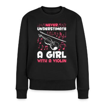Unterschätze niemals ein Mädchen mit einer Geige - Frauen Premium Bio Pullover - Schwarz - Vorne - Julia (174cm)