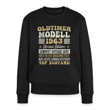 Oldtimer 1963er Modell 60 Jahre Männer - Frauen Premium Bio Pullover - Schwarz - Vorne - Julia (174cm)