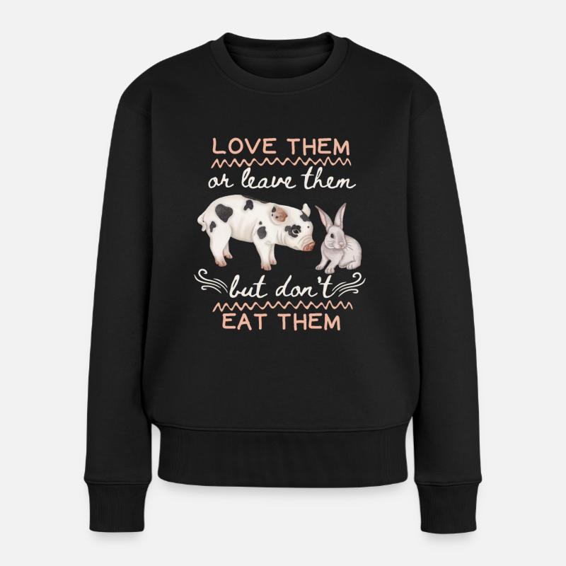 Vegetarier, Veganer, Spruch mit Schwein und Hase - Frauen Premium Bio Pullover - Schwarz
