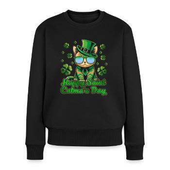 Happy Saint Catmas Day Cats St. Patrick's Day - Women's Premium Organic Jumper - black - Front - Julia (174cm)